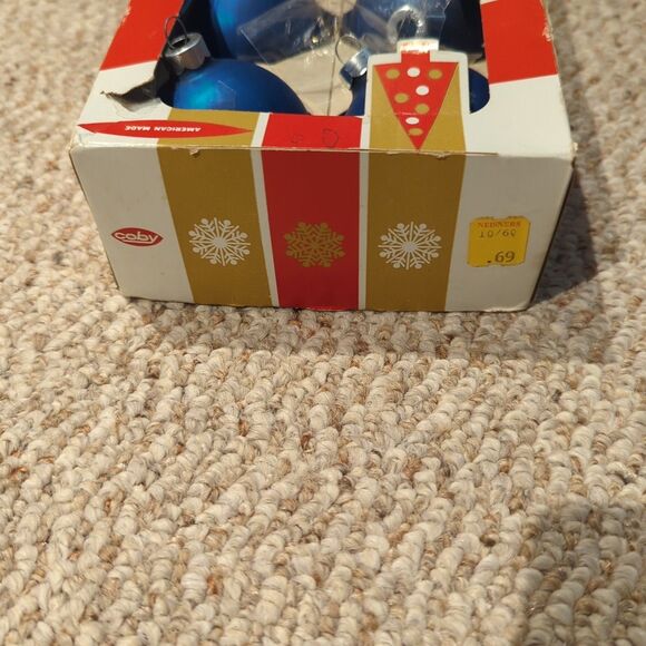 Vintage Coby Glass Christmas Ornaments Blue Bulbs Lot of 6 Box Retro - Picture 4 of 6